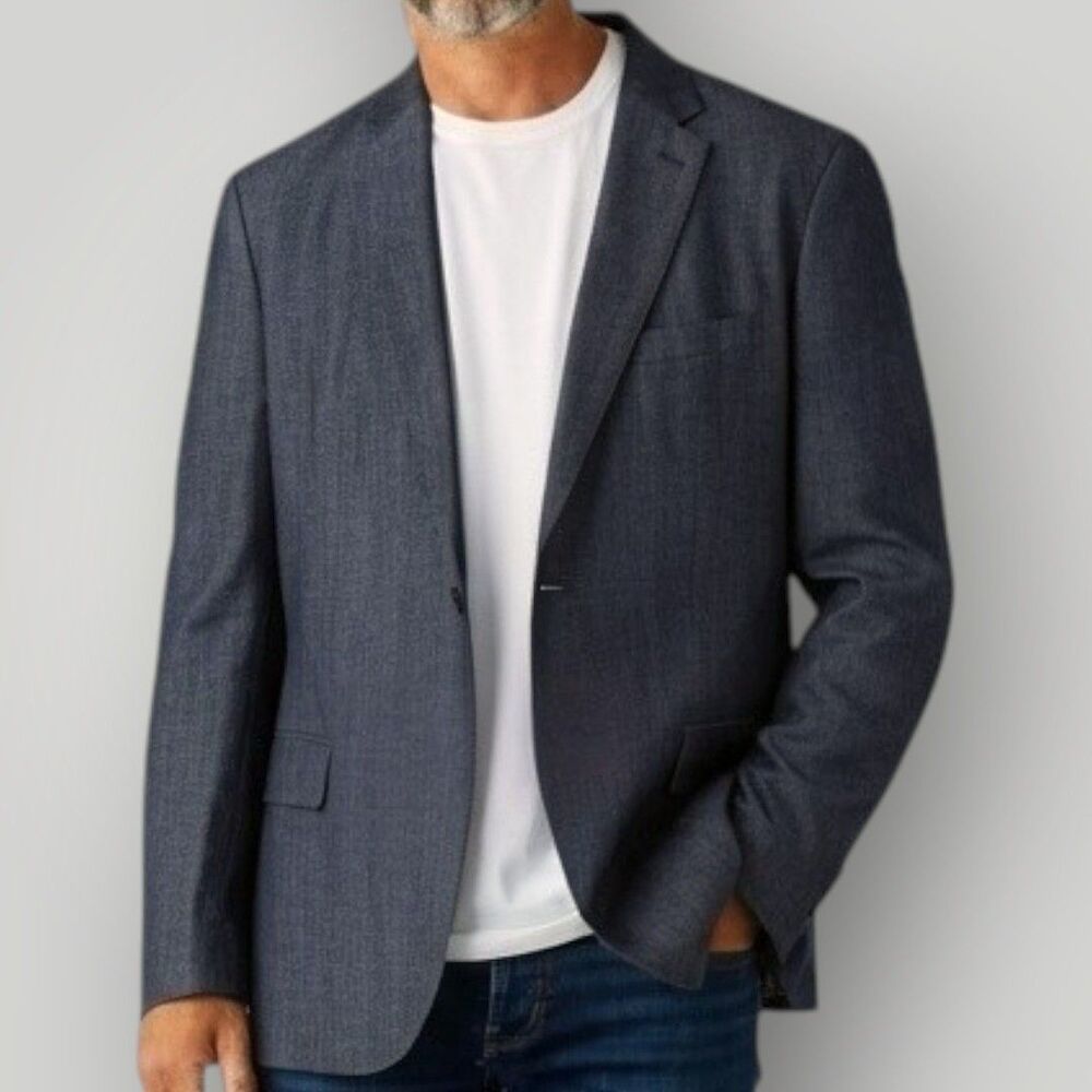 BANANA REPUBLIC Tailored fit Mens Blazer 44R Sport Coat Jacket WOOL/LINEN Navy